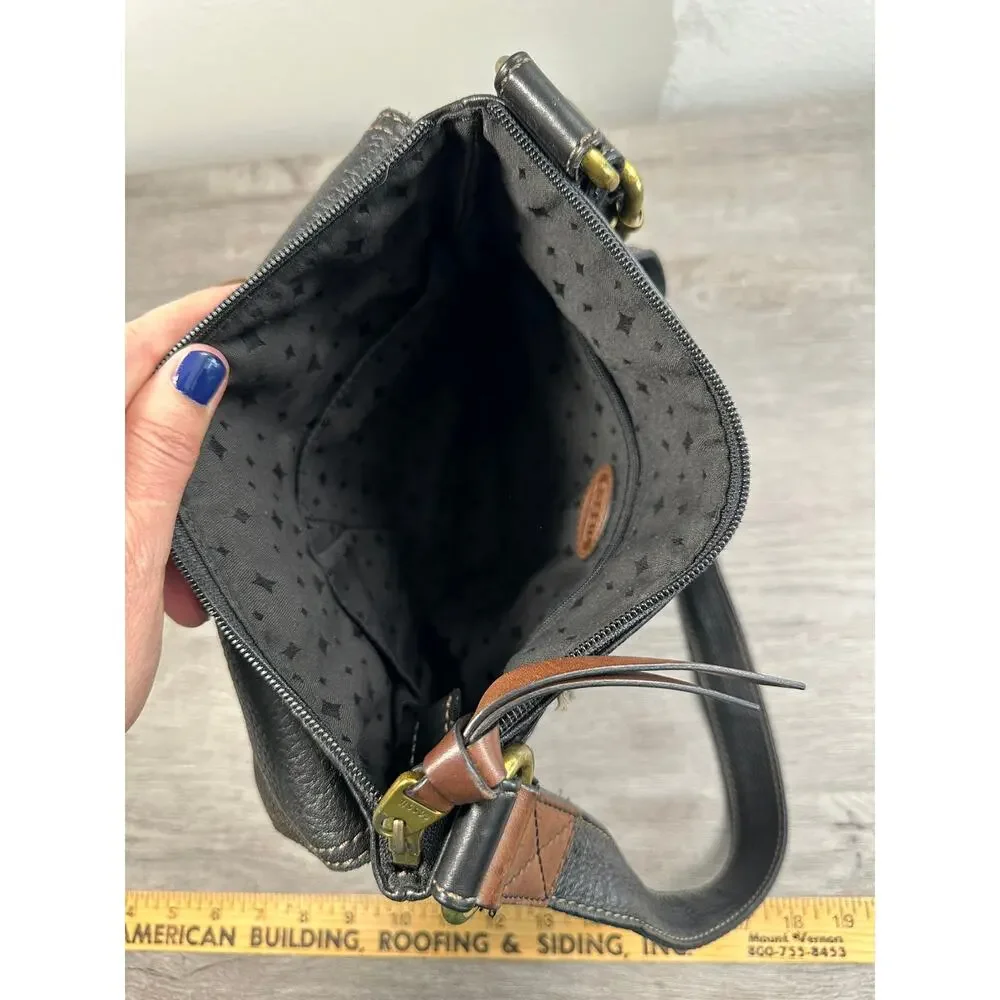Fossil Morgan Handbag Traveler Pebble Black Leather Crossbody